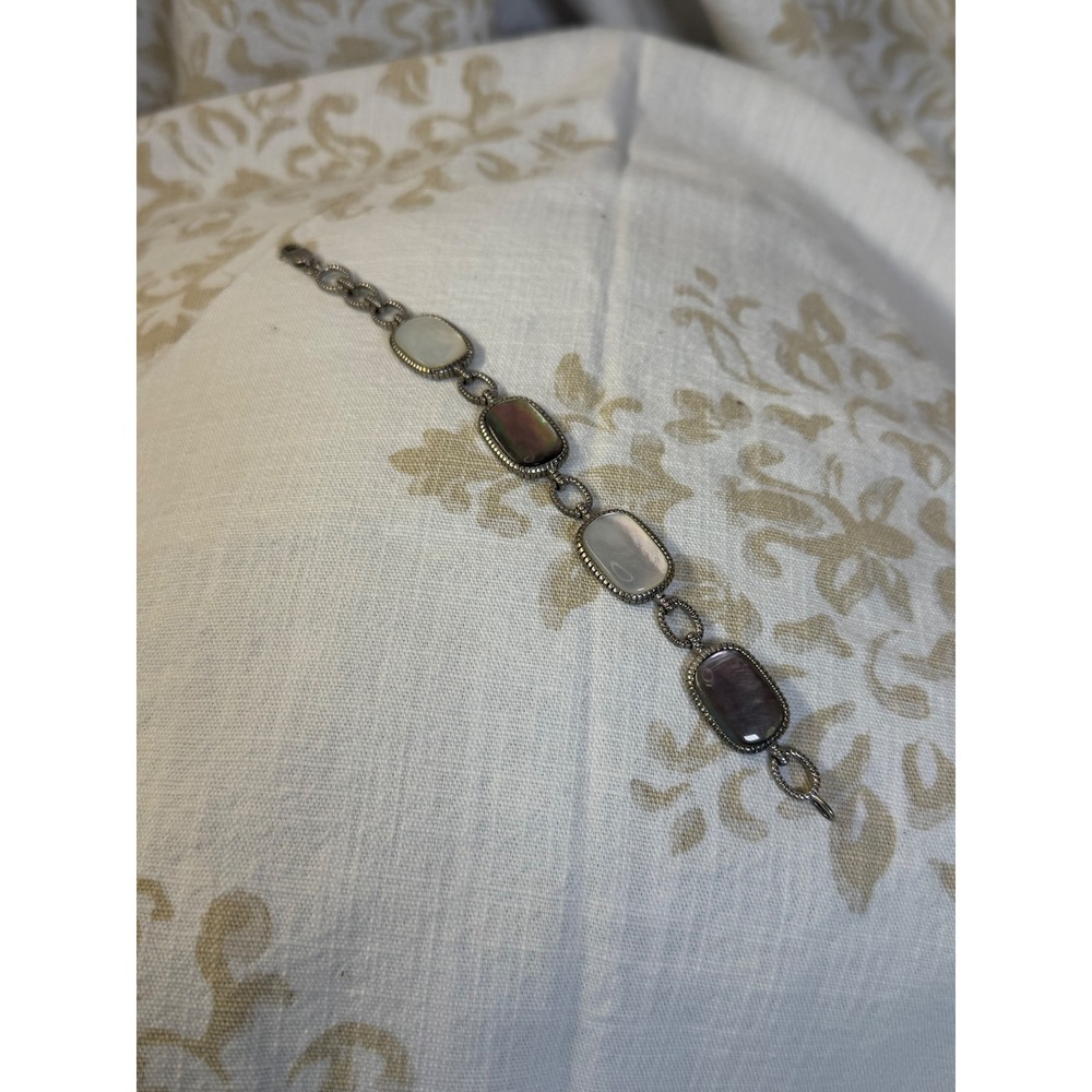 Sterling Silver 925 Mother of Pearl and Abalone Shell Link Bracelet